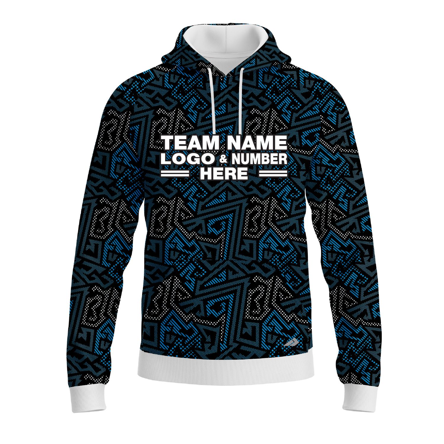 Custom Fully Sublimated Psychedelic Pattern Black Gray Blue Performance Sports Pullover Hoodie 10547