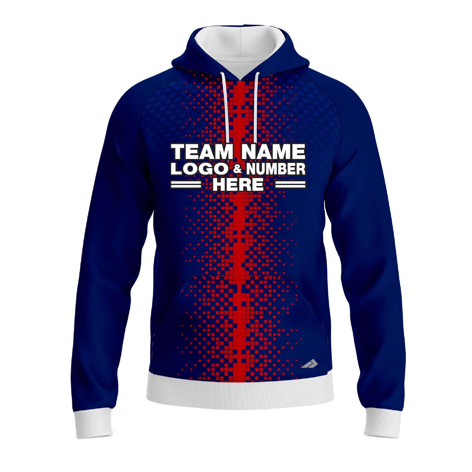 Custom Fully Sublimated Pixel Stripe Pattern Blue Red Performance Sports Pullover Hoodie 10551