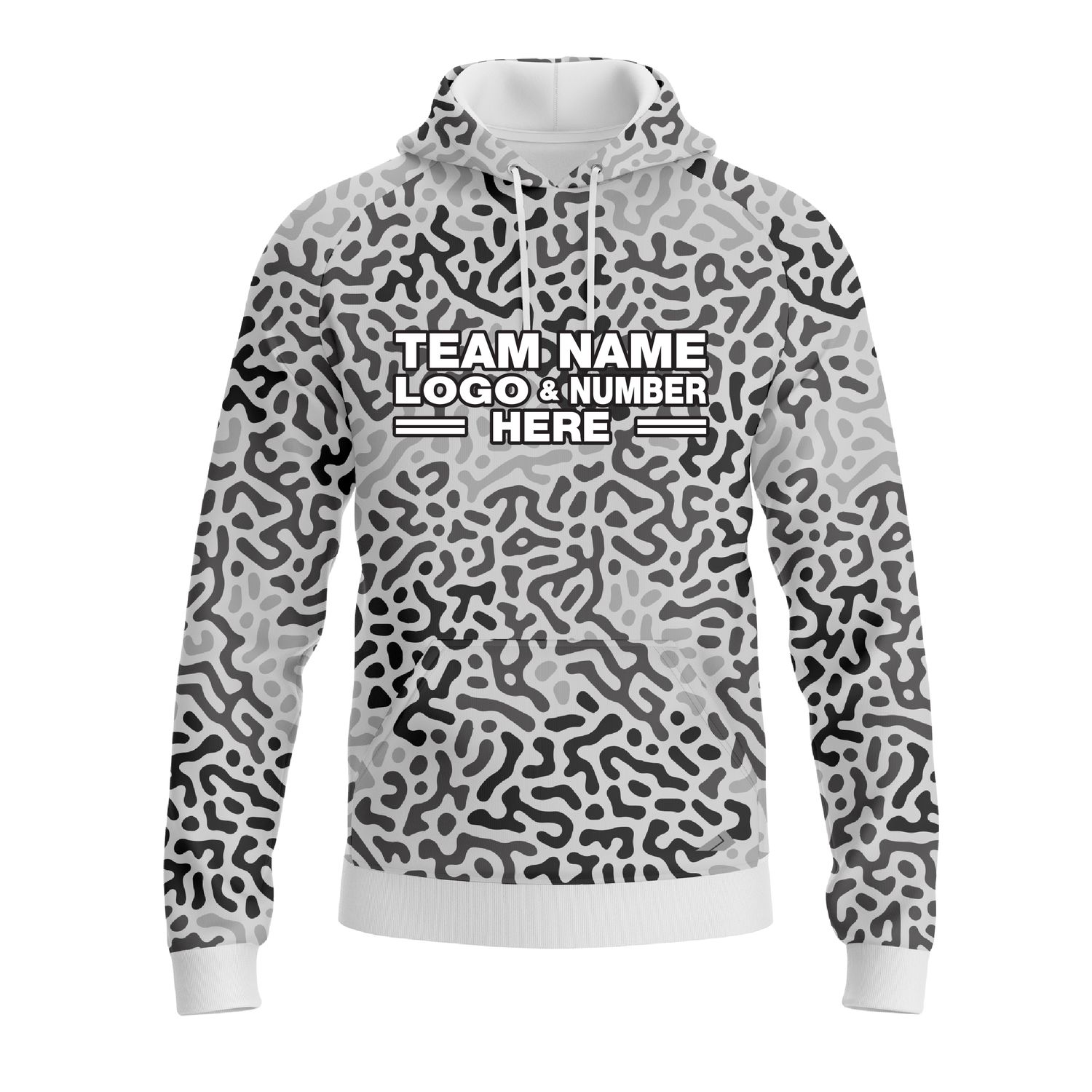 Custom Fully Sublimated Monochrome Maze Pattern White Performance Sports Pullover Hoodie 10559