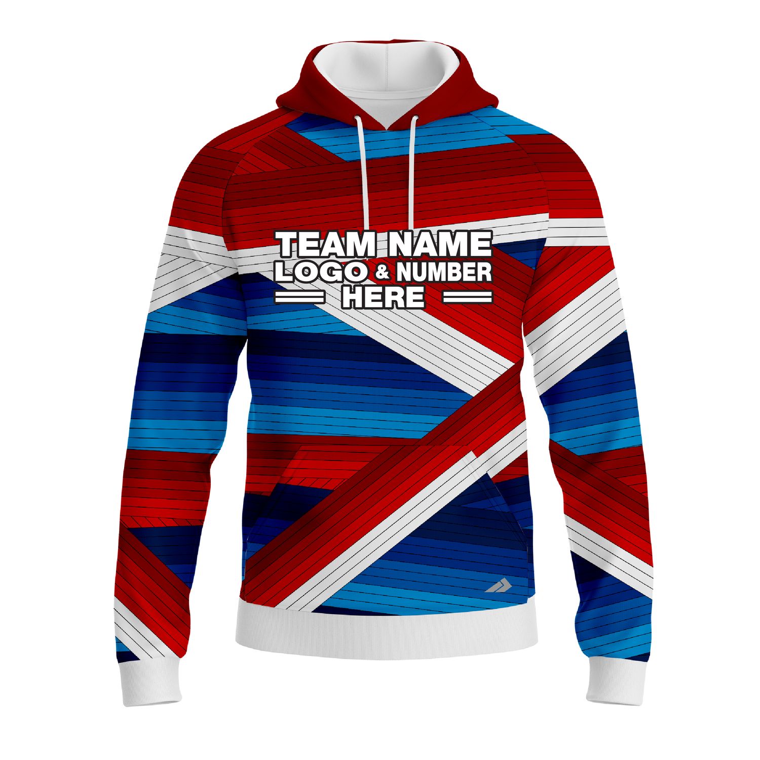 Custom Fully Sublimated Wrapped Lines Pattern Blue Red Performance Sports Pullover Hoodie 10567
