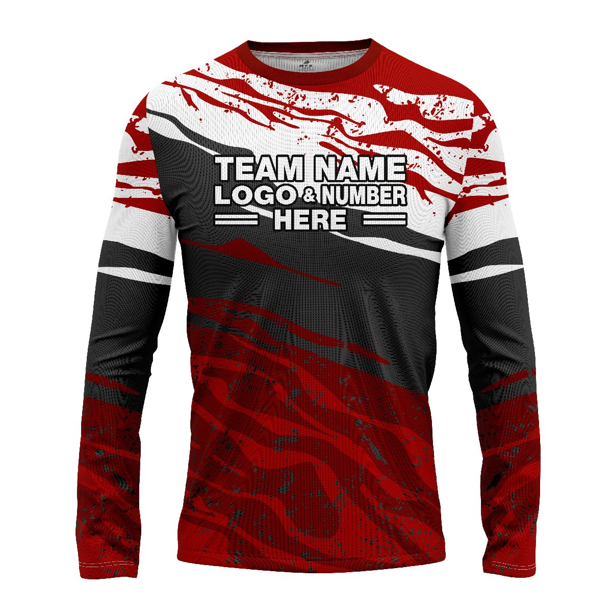 Custom Fully Sublimated Brush Camo Pattern Red Black White Performance Long Sleeves 10667