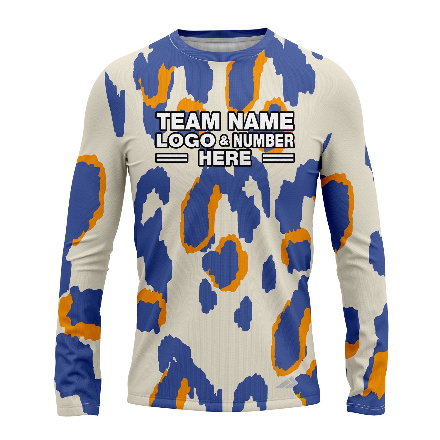 Custom Fully Sublimated Abstract Animal Print Two White Blue Orange Performance Long Sleeves 10643