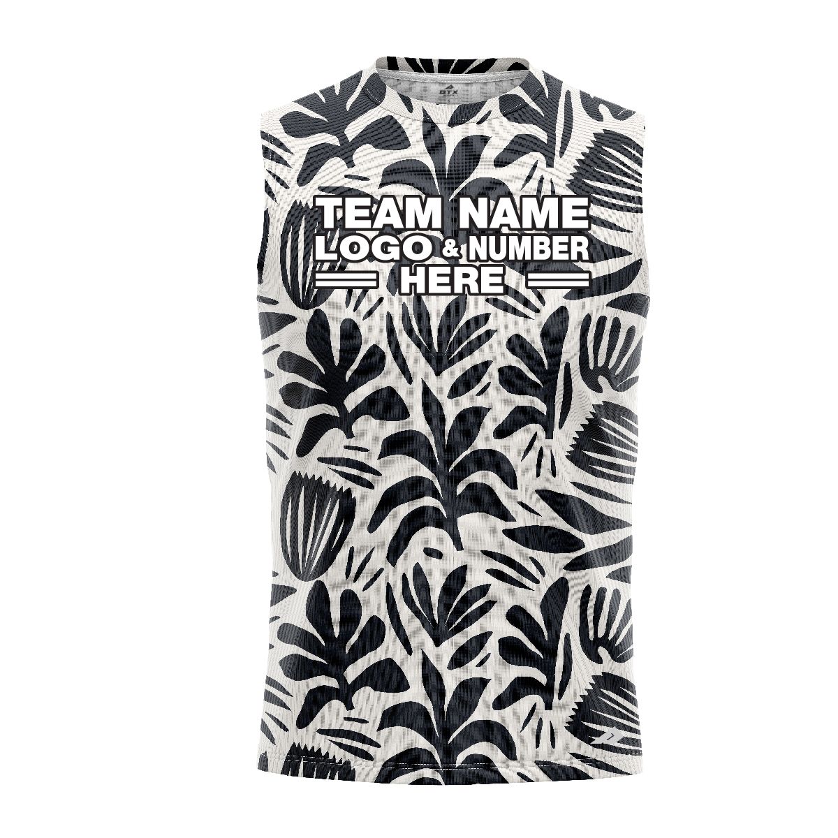 Custom Fully Sublimated Botanical Floral Pattern Black White Performance Sleeveless 10715