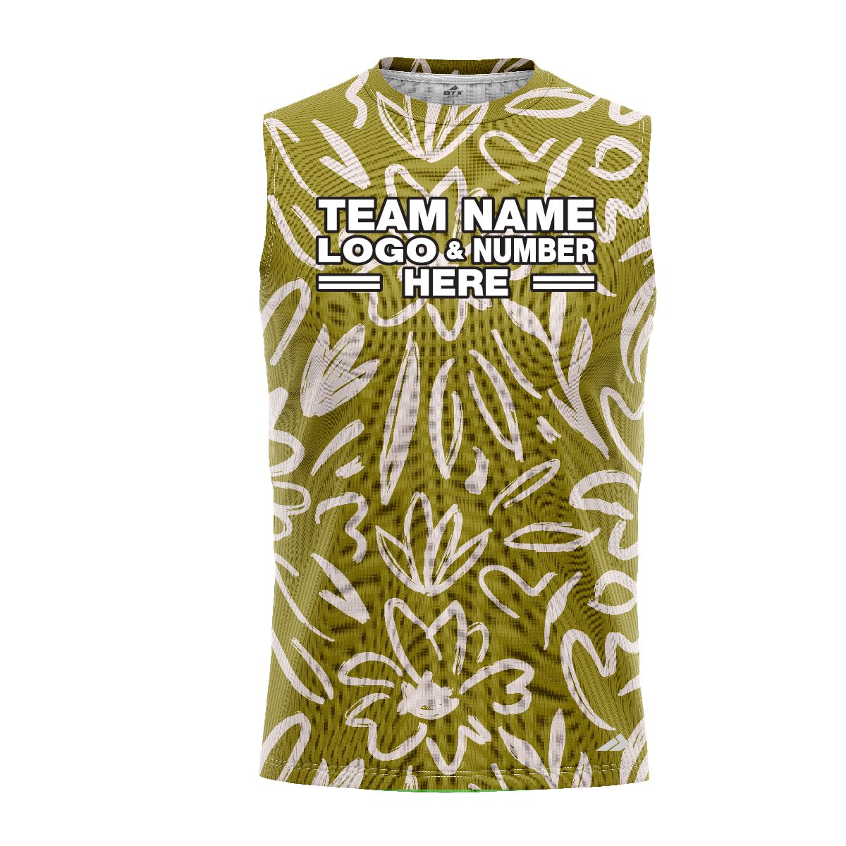 Custom Fully Sublimated Olive Floral Pattern Green White Performance Sleeveless 10731