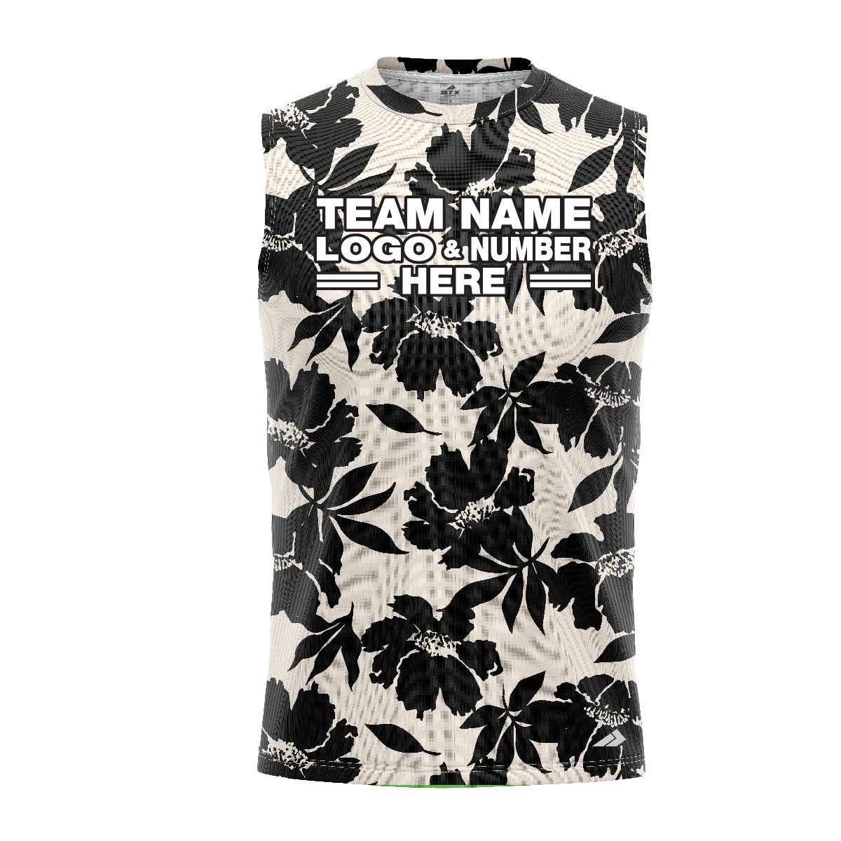 Custom Fully Sublimated Monochrom Floral Pattern White Black Performance Sleeveless 10735