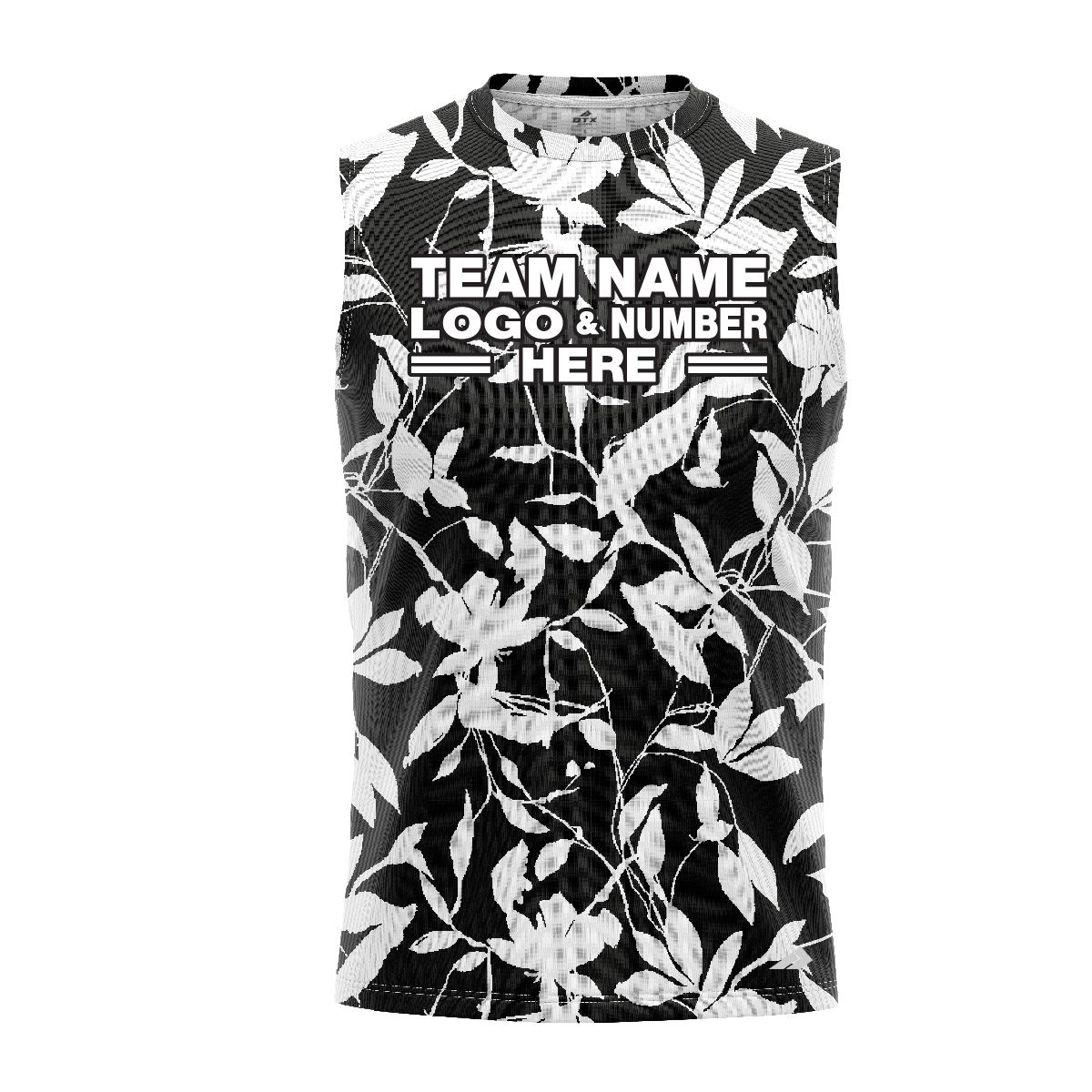 Custom Fully Sublimated Monochrom Floral Two Pattern Black White Performance Sleeveless 10739