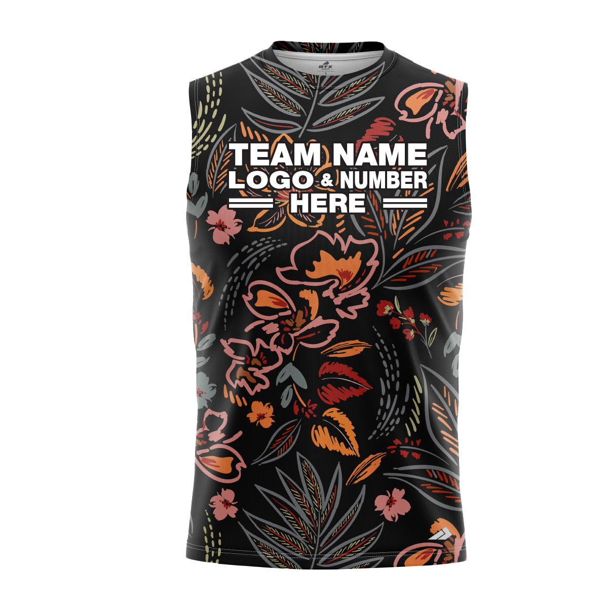 Custom Fully Sublimated Bohemio Floral Two Pattern Black Multicolor Performance Sleeveless 10743