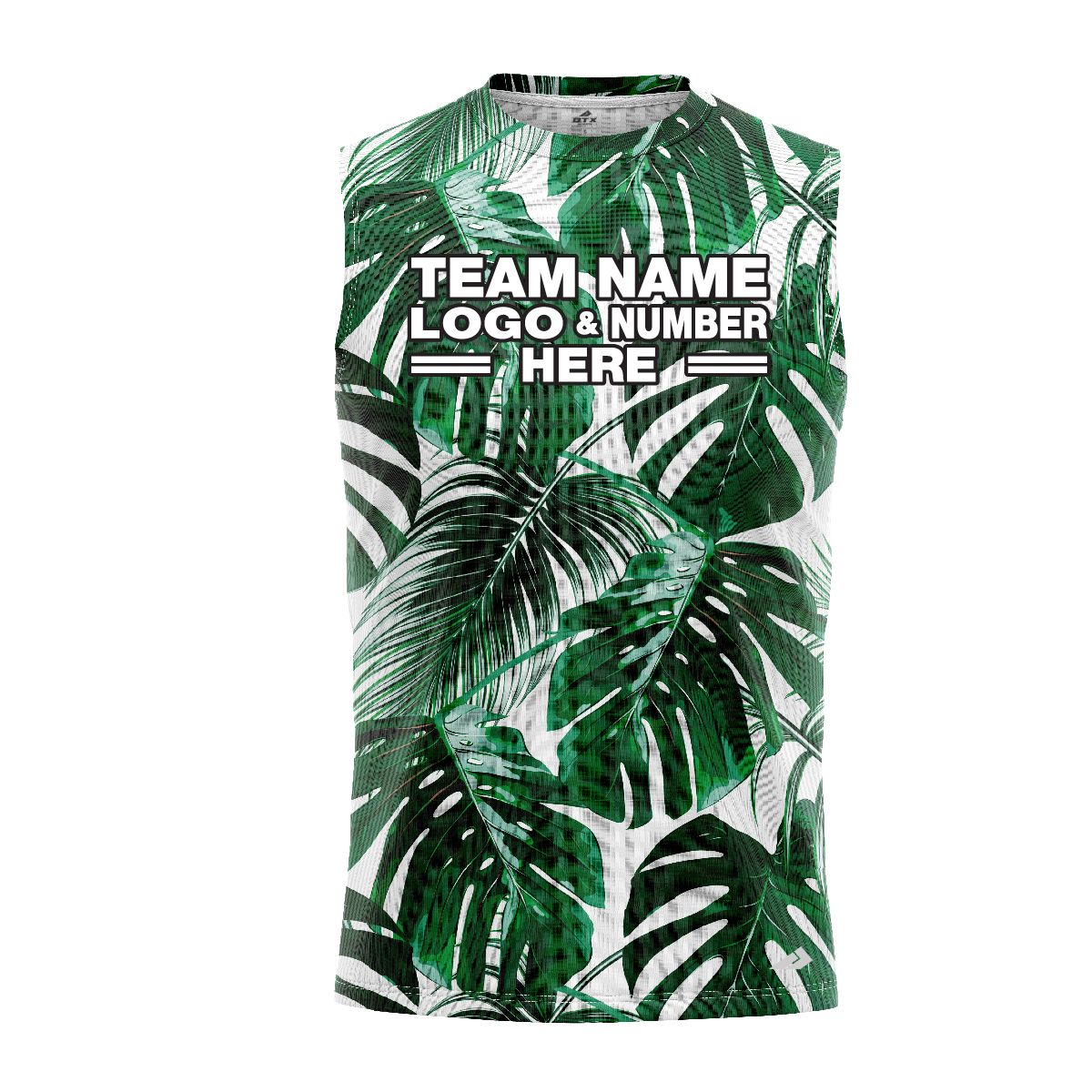 Custom Fully Sublimated Palm Leaf Floral  Pattern White Green Performance Sleeveless 10747