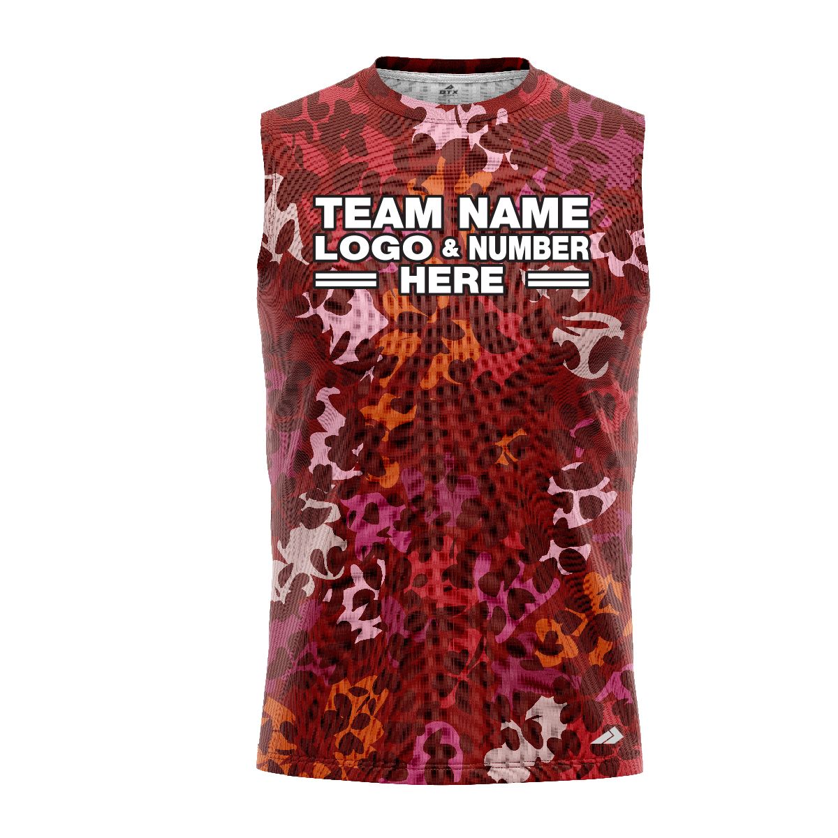 Custom Fully Sublimated Dynamic Floral Pattern Red Orange Pink Performance Sleeveless 10755