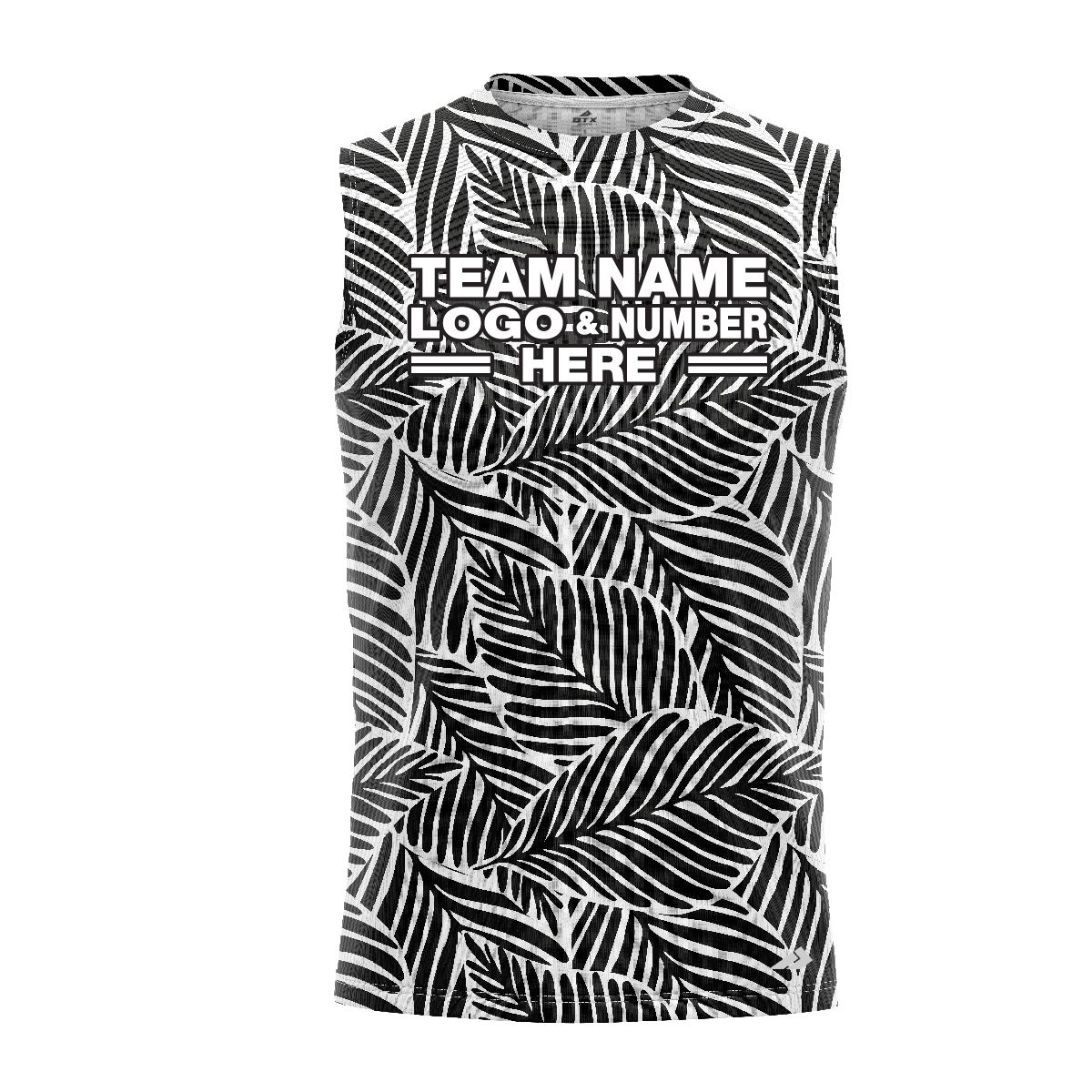 Custom Fully Sublimated Monochrome Botanical Floral Two Pattern White Black Performance Sleeveless 10775