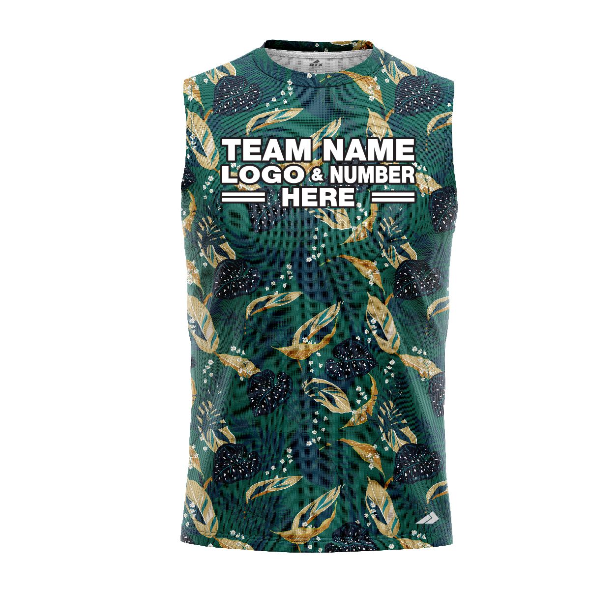 Custom Fully Sublimated Tropical Forest Floral Pattern Teal Blue Orange Performance Sleeveless 10787