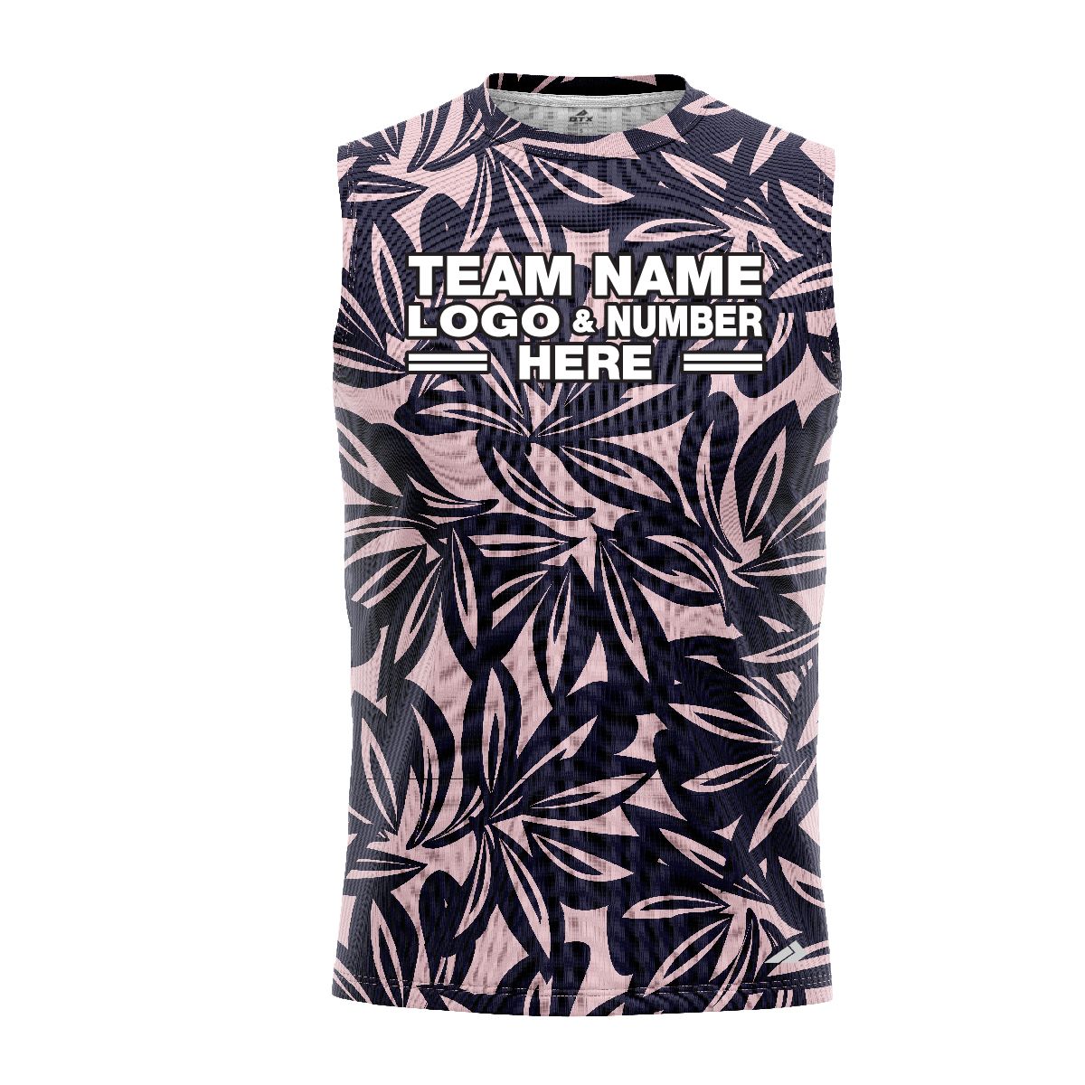 Custom Fully Sublimated Monochrom Floral Three Pattern Dark Blue Baby Pink Performance Sleeveless 10779