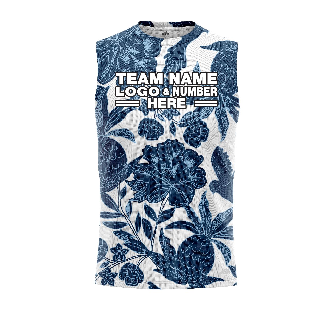 Custom Fully Sublimated Botanical Floral Two Pattern Blue White Performance Sleeveless 10795