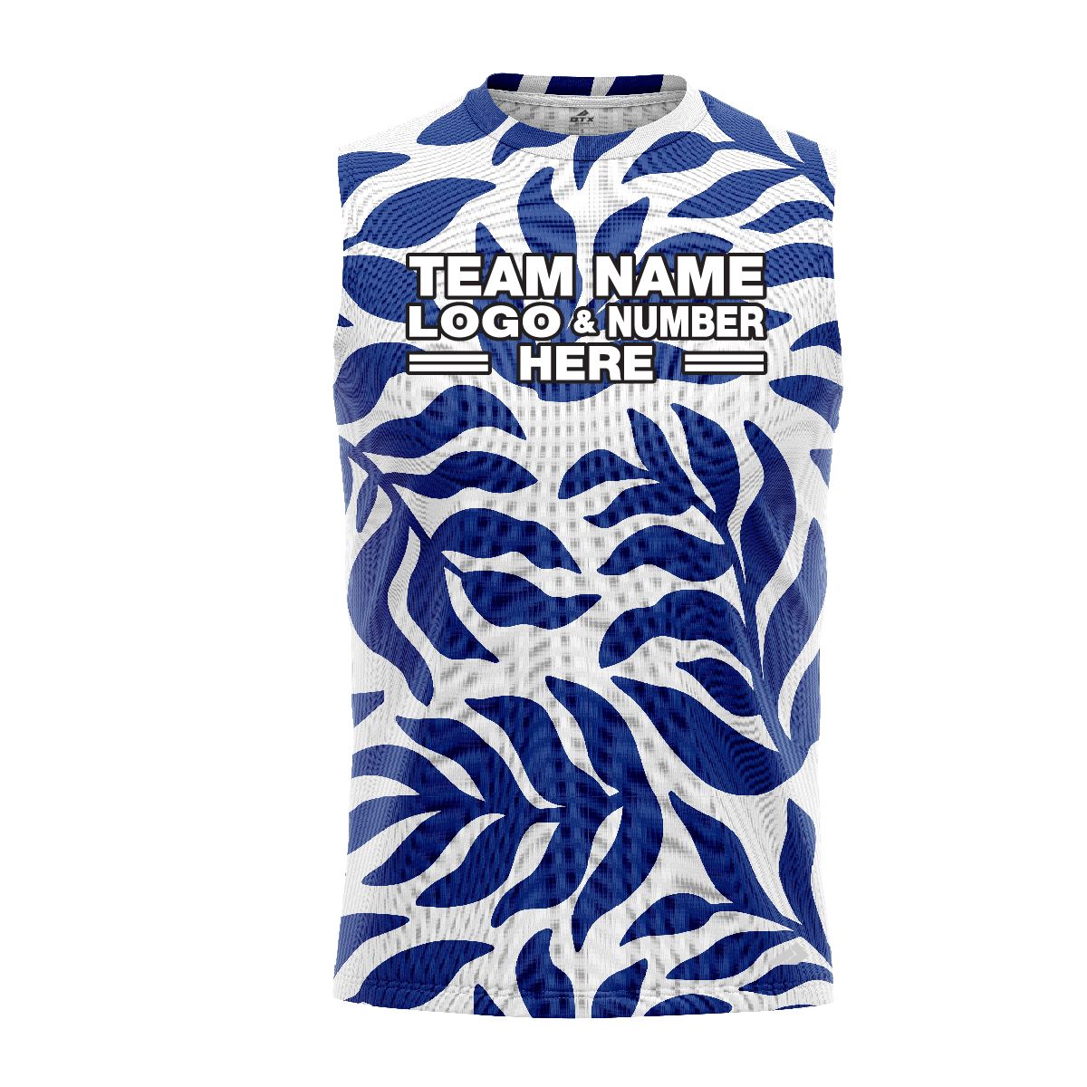 Custom Fully Sublimated Elegant Leaf Floral Two Pattern White Blue Performance Sleeveless 10823