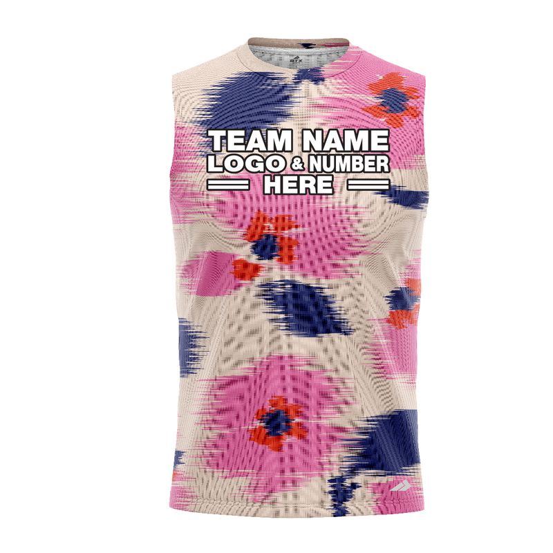 Custom Fully Sublimated Abstract Brushstroke Floral Two Pattern White Pink Blue Performance Sleeveless 10827