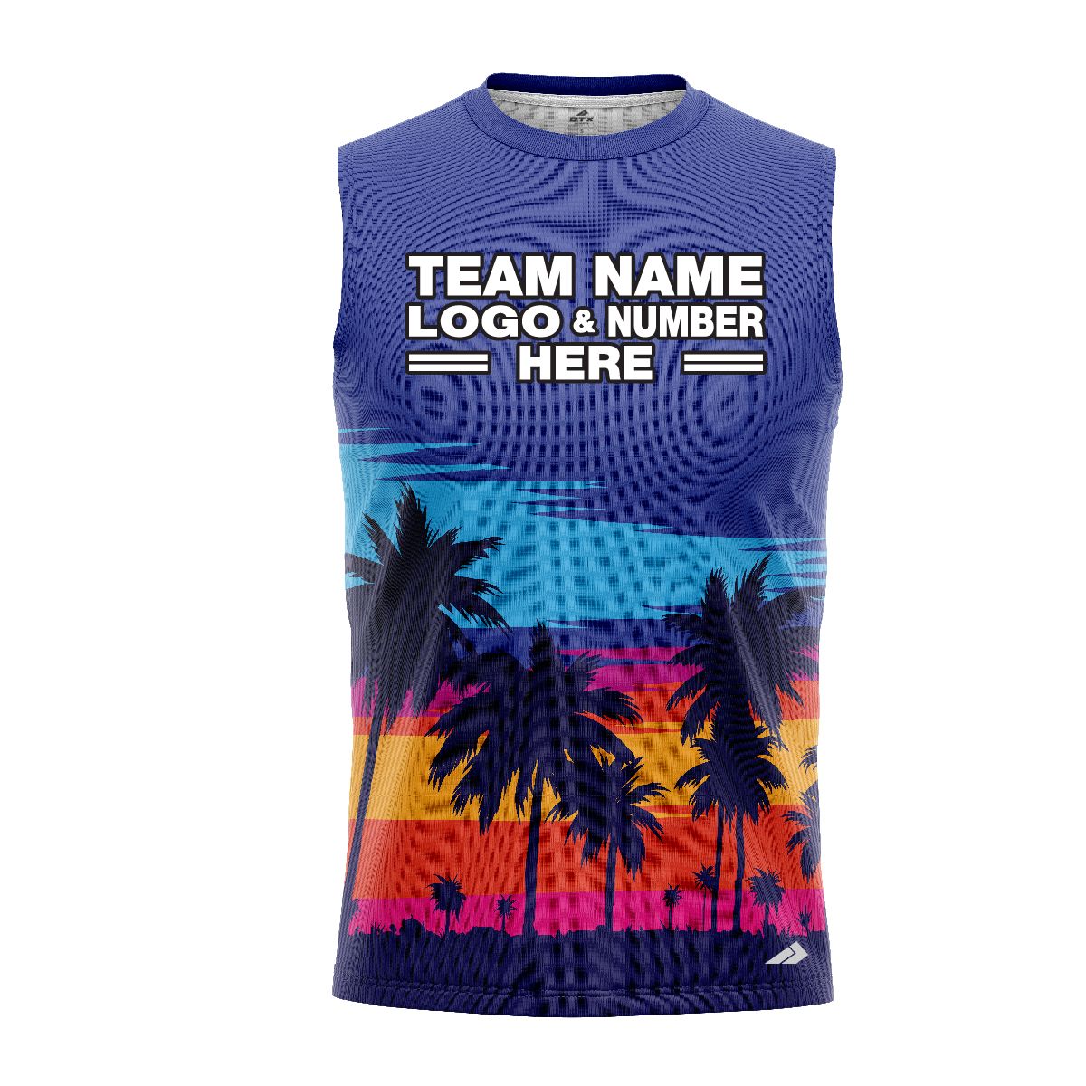 Custom Fully Sublimated Sunset  Tropical Floral Pattern Blue Multicolor Performance Sleeveless 10847
