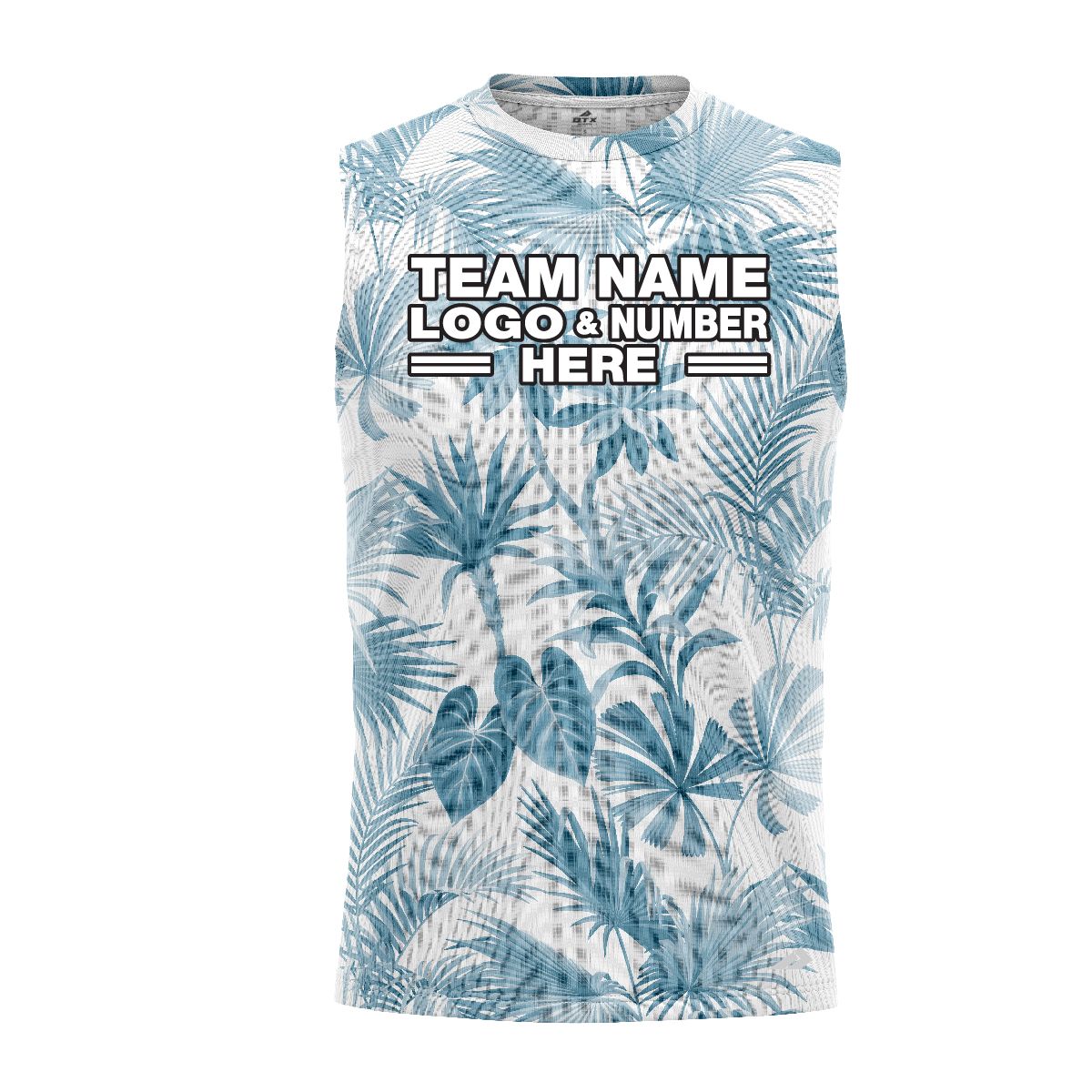 Custom Fully Sublimated Elegant Leaf Floral Two Pattern White Blue Performance Sleeveless 10831