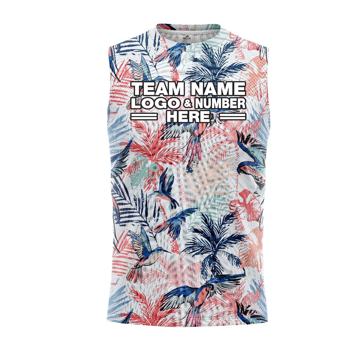 Custom Fully Sublimated Tropical Beach Floral Pattern White Pink Black Performance Sleeveless 10843