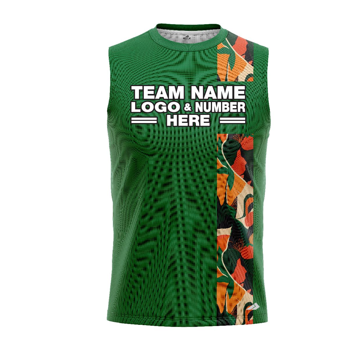 Custom Fully Sublimated Vertical Floral Pattern Green Orange Performance Sleeveless 10867