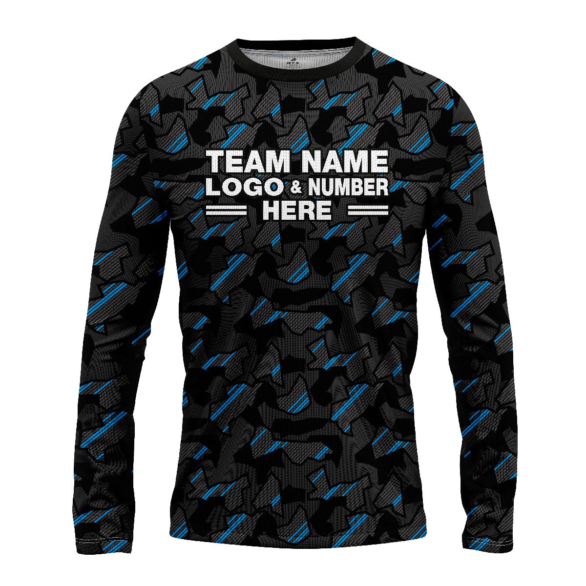 Custom Fully Sublimated Sports Camo Pattern Neon Blue Black Performance Long Sleeves 11011