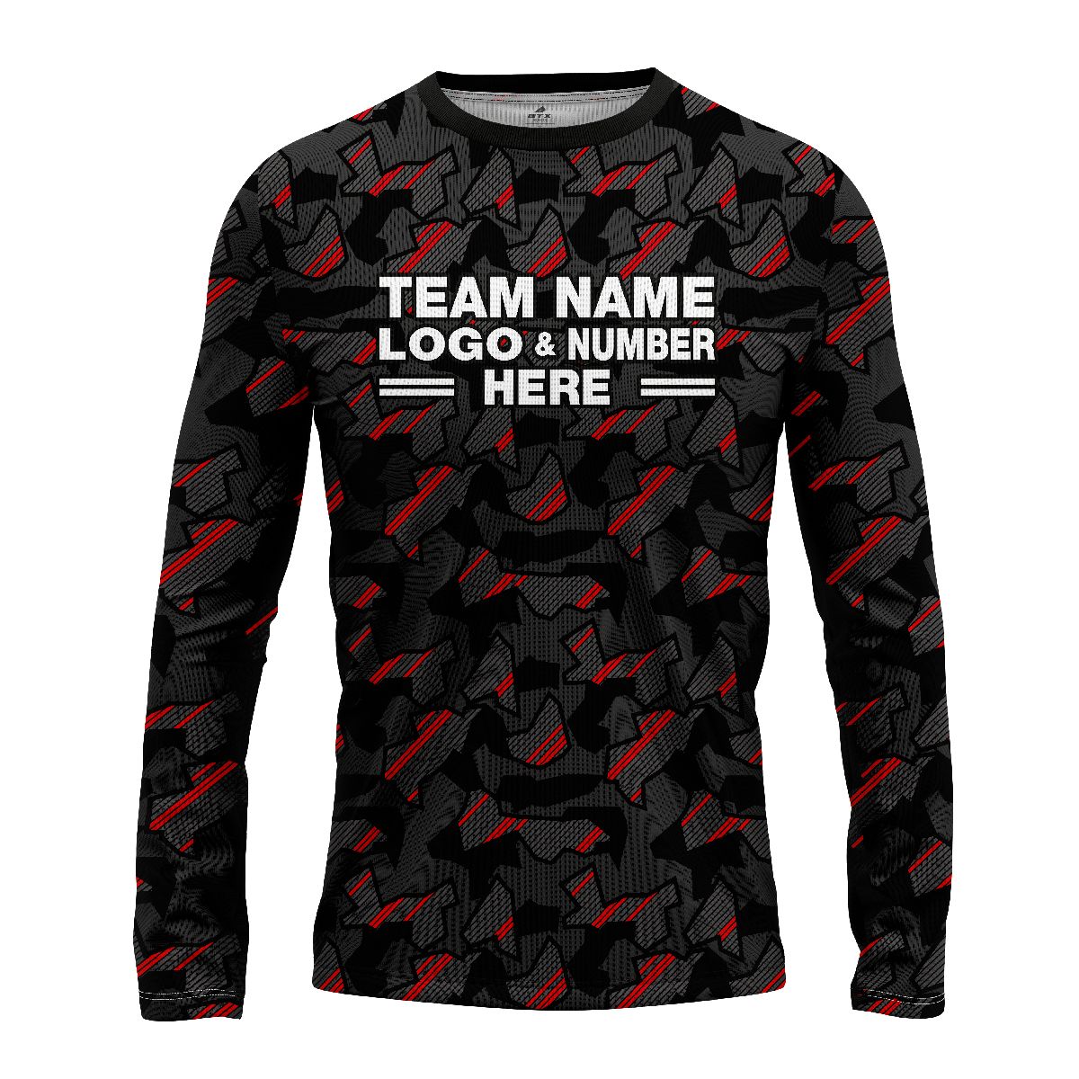 Custom Fully Sublimated Sports Camo Pattern Neon Red Black Performance Long Sleeves 11039