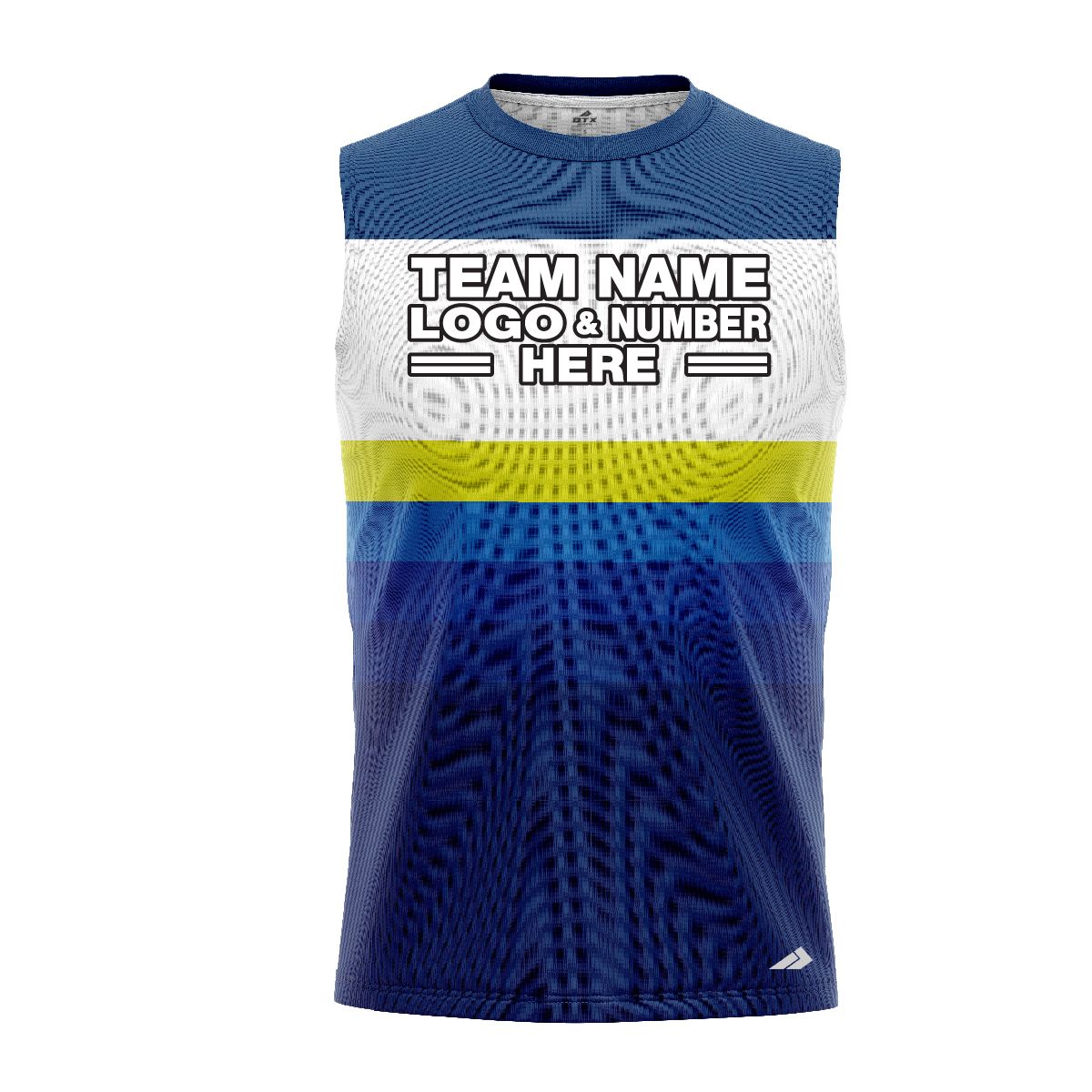 Custom Fully Sublimated Retro Stripe Neon Pattern Blue Performance Sleeveless 11131