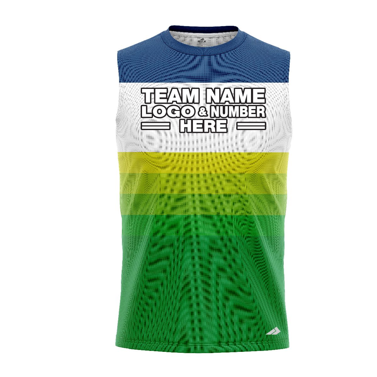 Custom Fully Sublimated Retro Stripe Neon Pattern Blue Green  Performance Sleeveless 11135