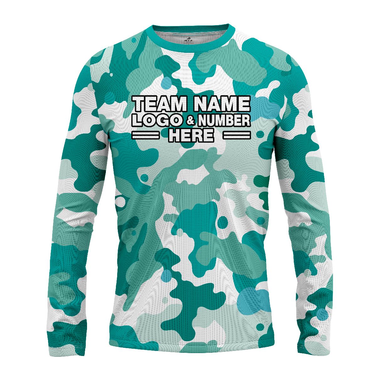 Custom Fully Sublimated Vibrant Camo Pattern Texture Teal Performance Long Sleeves 11155