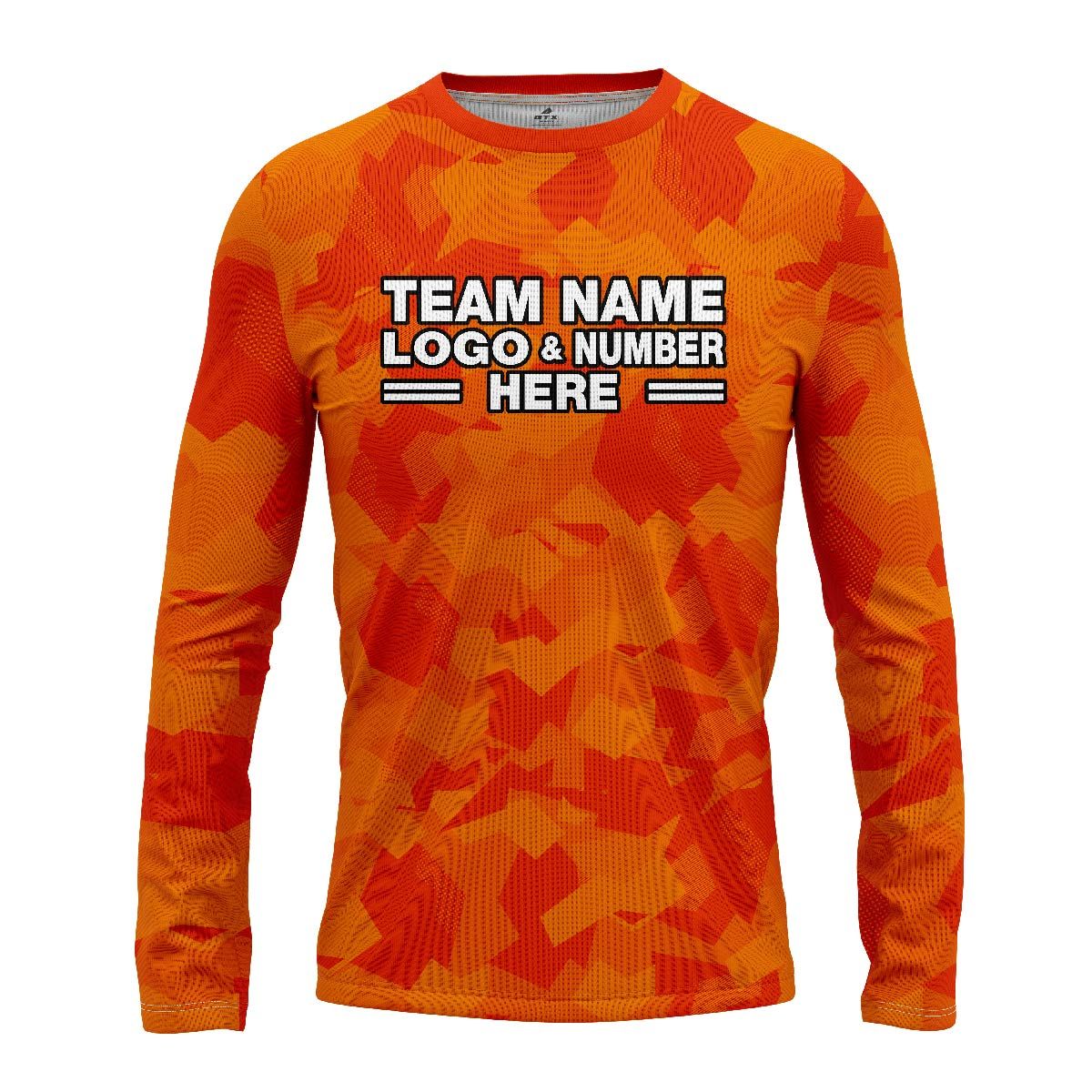 Custom Fully Sublimated Sports Camo Pattern Texture Orange Performance Long Sleeves 11191