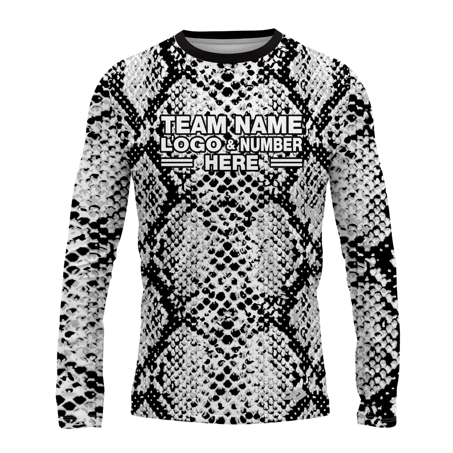 Custom Fully Sublimated Snake Animal Print Black White Performance Long Sleeves 11303