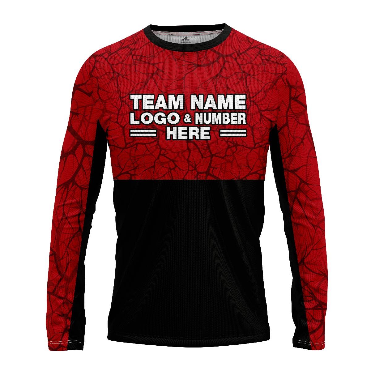 Custom Fully Sublimated Forest Camo Pattern Texture Red Black Performance Long Sleeves 11327