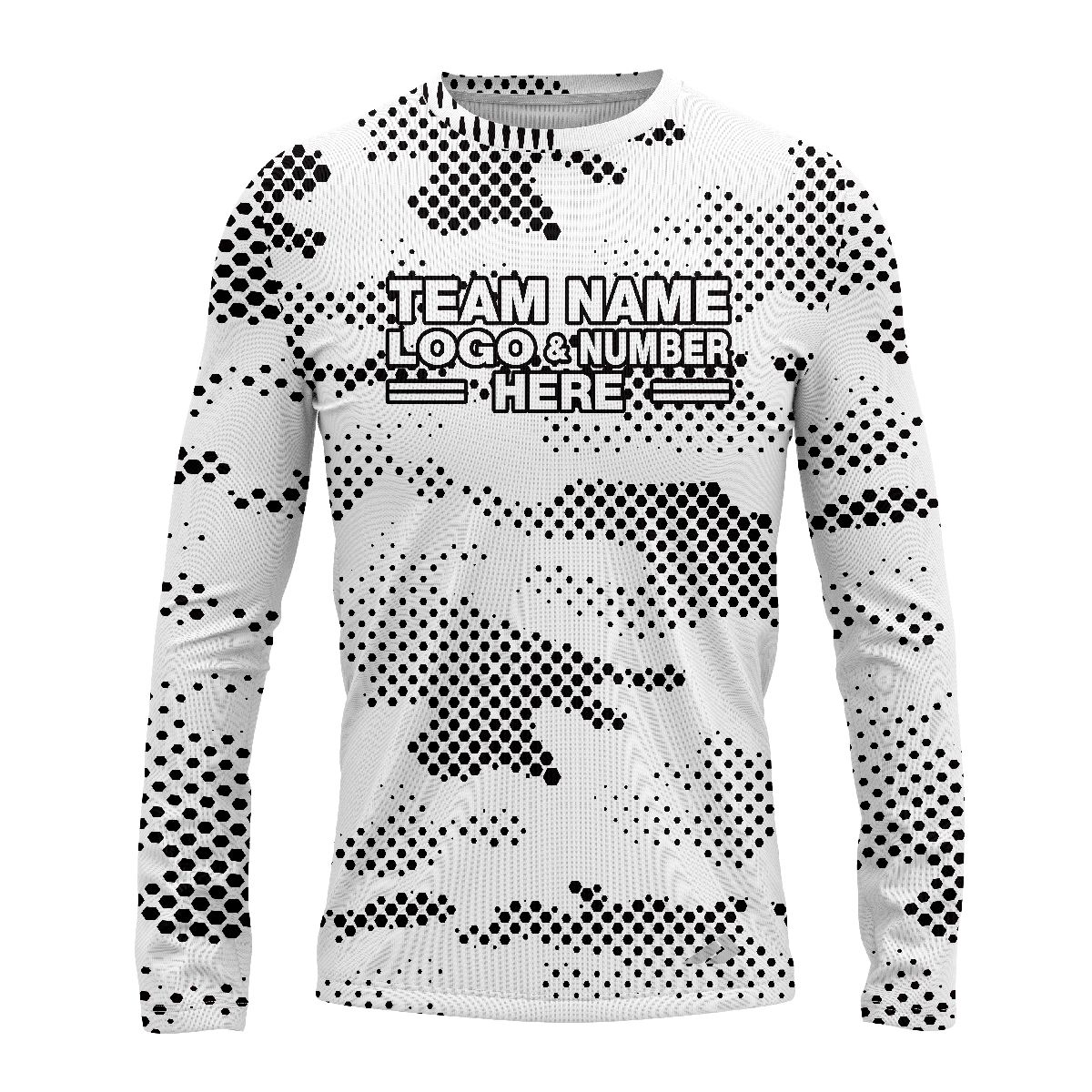 Custom Fully Sublimated Pixel Camo Pattern White Black Performance Long Sleeves 11495
