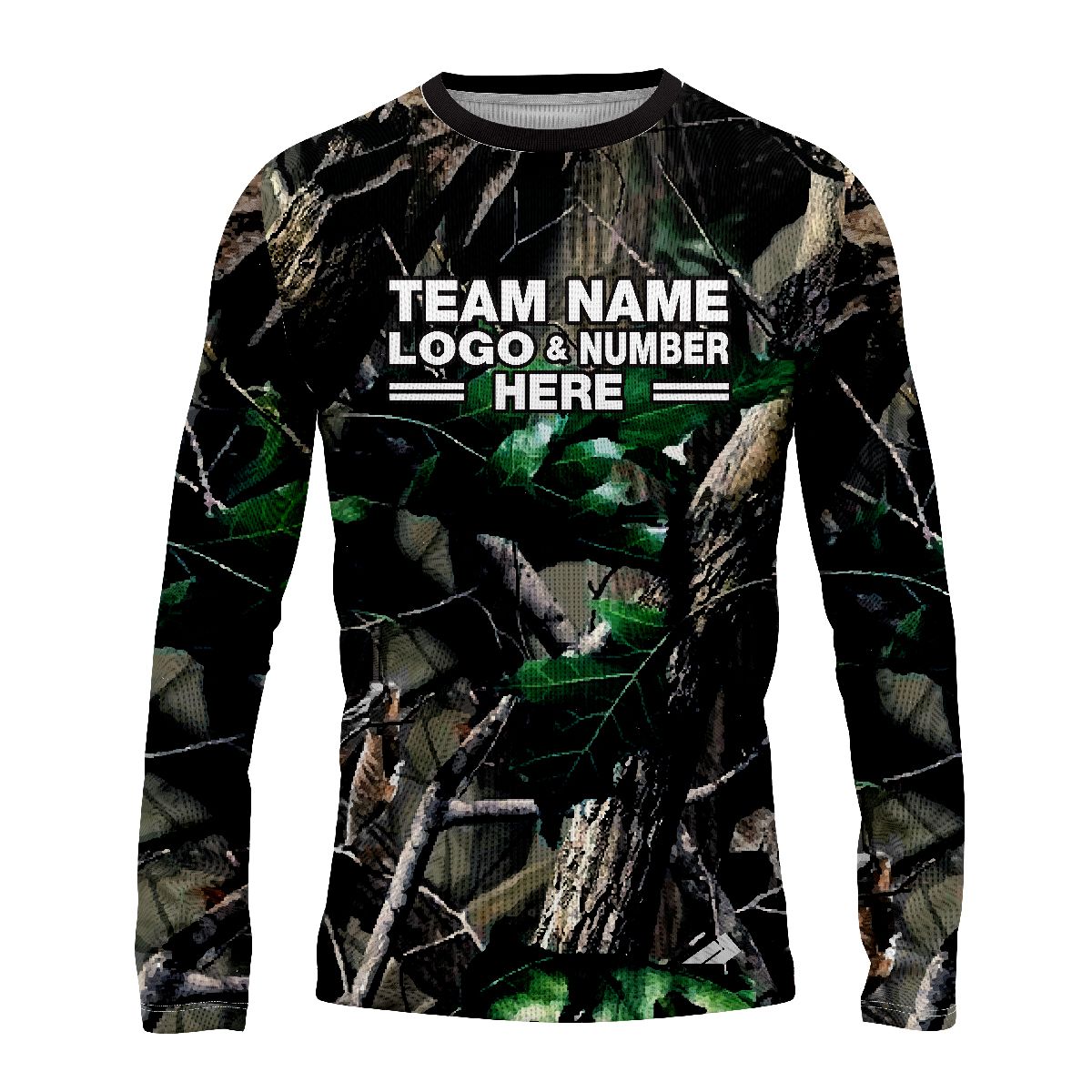 Custom Fully Sublimated Forest Floor Camo Pattern Black Green Performance Long Sleeves 11567
