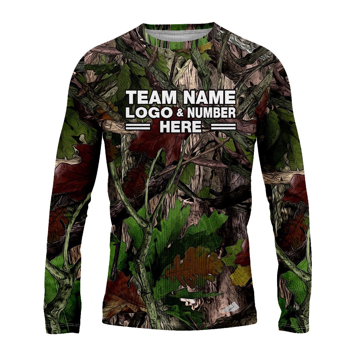 Custom Fully Sublimated Deep Woods Camo Pattern Black Brown Green Performance Long Sleeves 11615