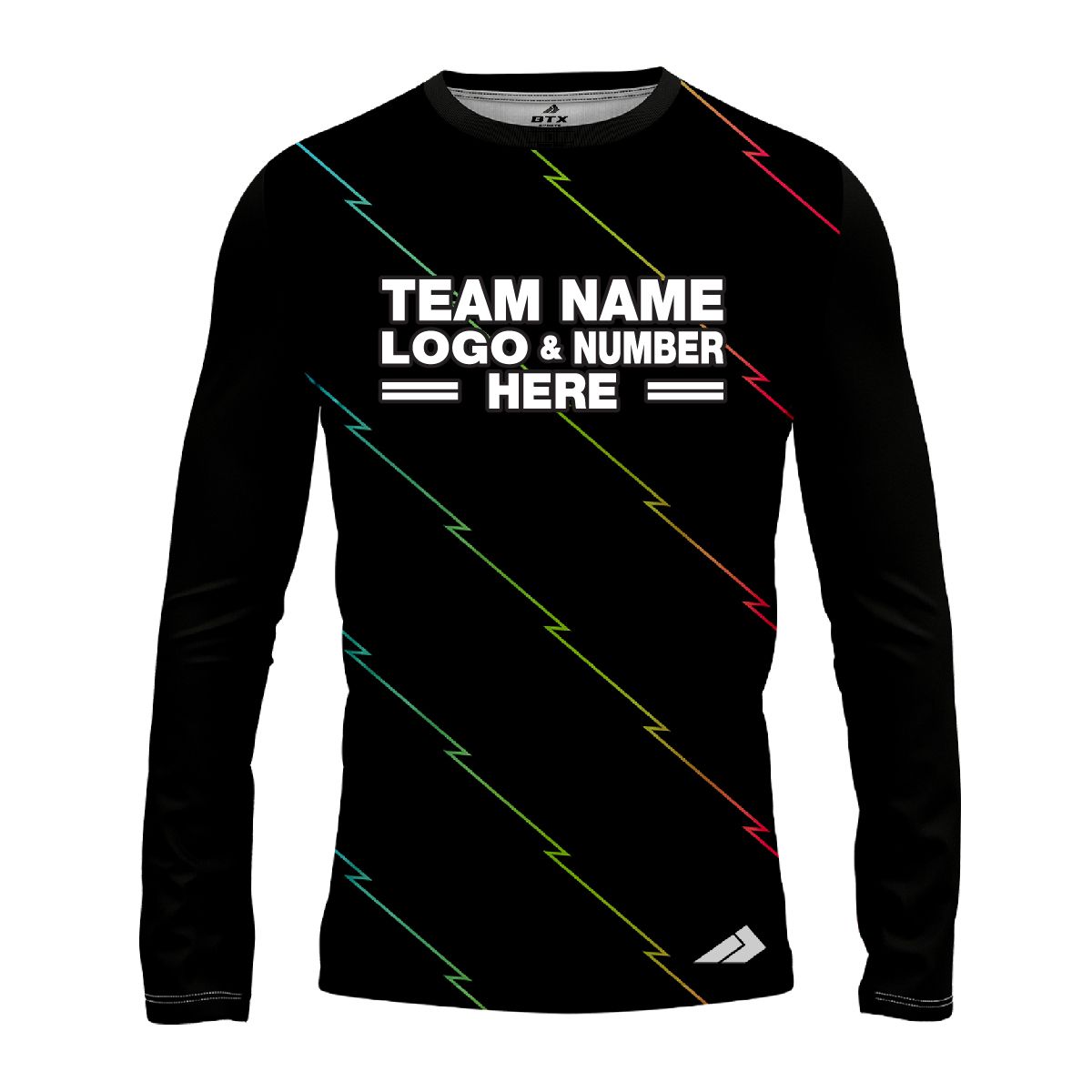 Custom Fully Sublimated Lightning Neon Pattern Black Performance Long Sleeves 11663