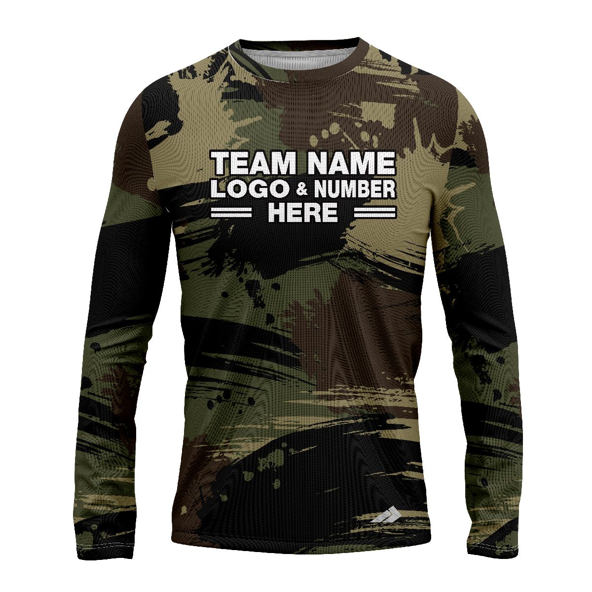 Custom Fully Sublimated Contemporary Woodland Camo Two Pattern Dark Green Black Performance Long Sleeves 11675