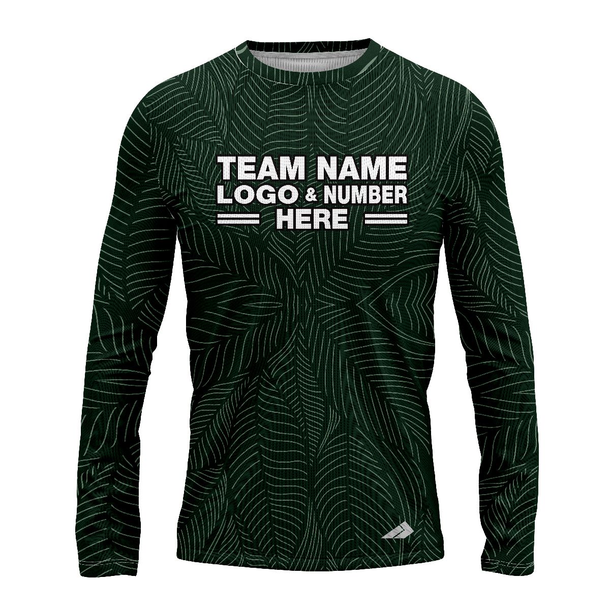 Custom Fully Sublimated Green Leaf Floral Pattern Green Black Performance Long Sleeves 11747