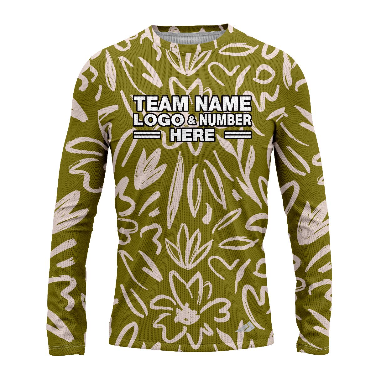 Custom Fully Sublimated Olive Floral Pattern Green White Performance Long Sleeves 11771
