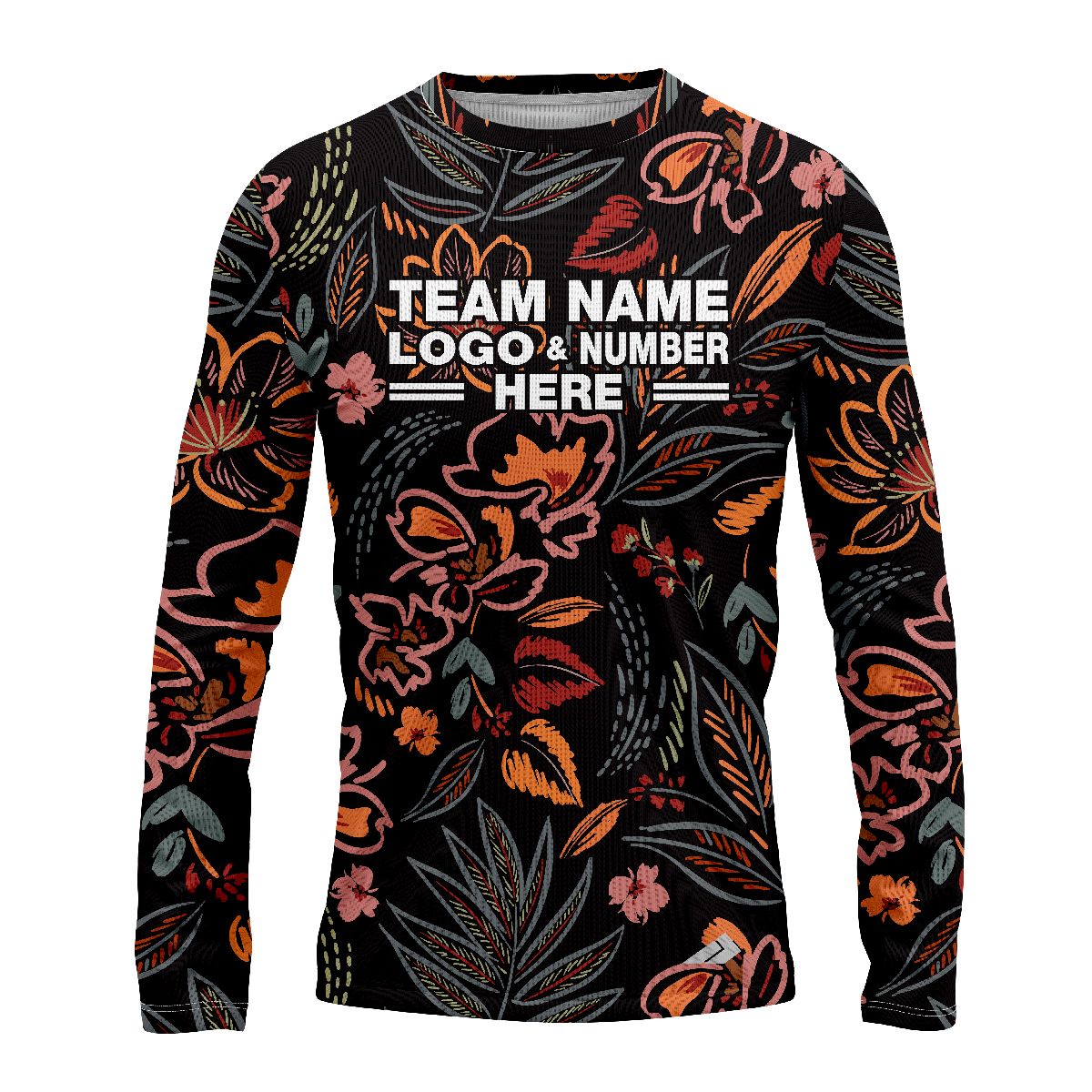 Custom Fully Sublimated Bohemio Floral Two Pattern Black Multicolor Performance Long Sleeves 11807