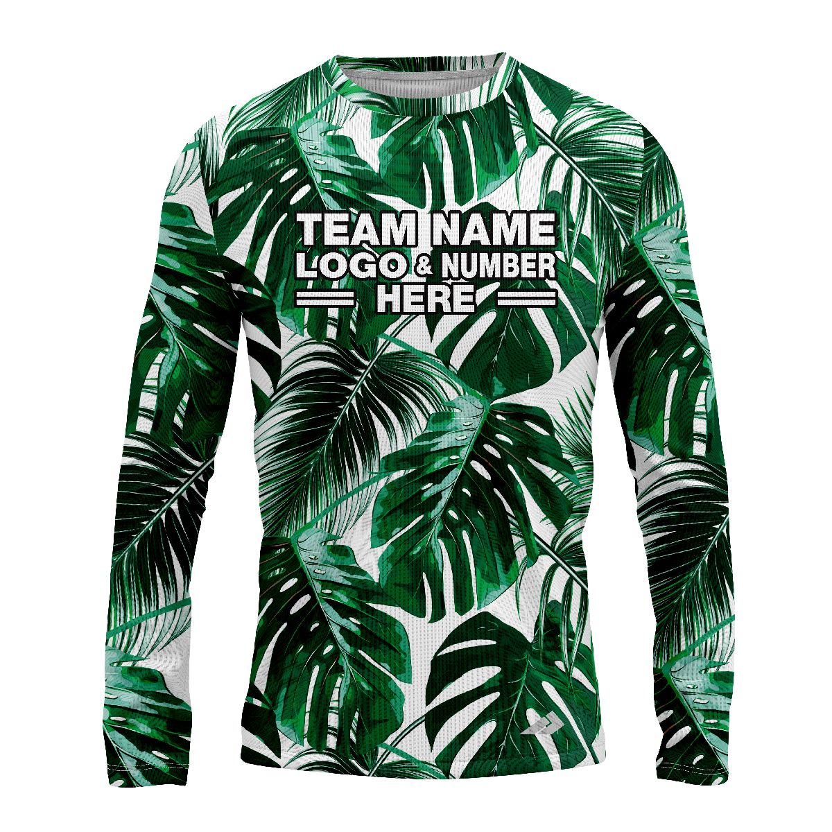 Custom Fully Sublimated Palm Leaf Floral  Pattern White Green Performance Long Sleeves 11819