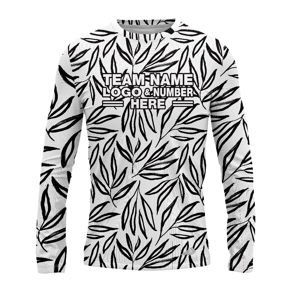 Custom Fully Sublimated Monochrome Botanical Floral Pattern White Black Performance Long Sleeves 11879