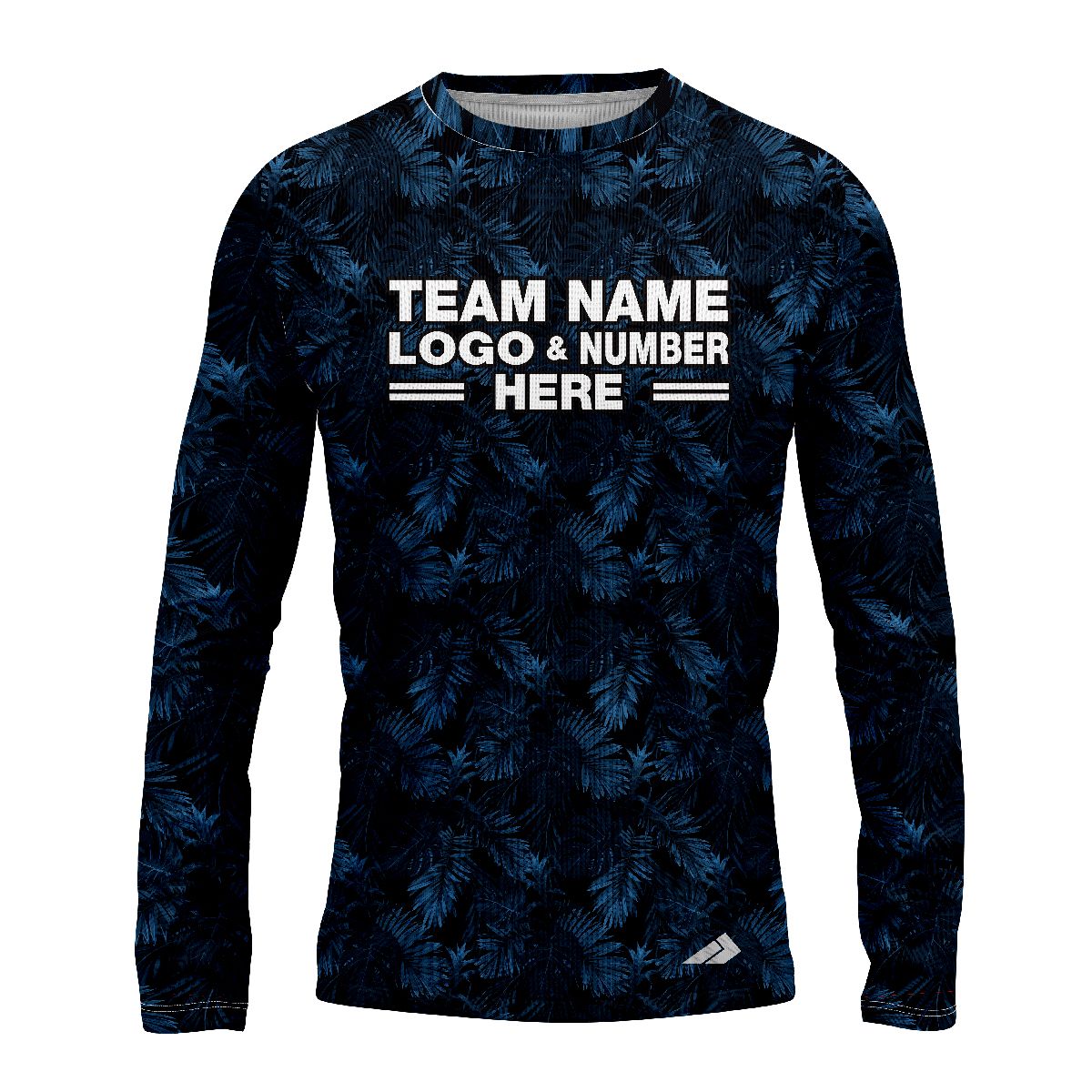 Custom Fully Sublimated Blue Foliage Floral Pattern Black Blue Performance Long Sleeves 11903