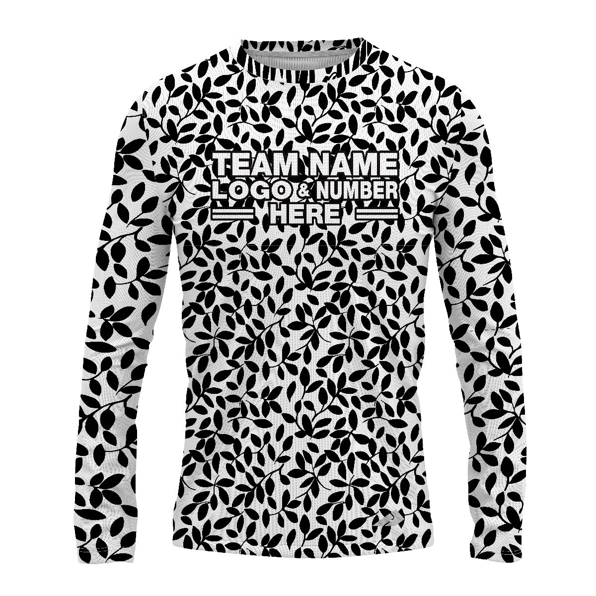 Custom Fully Sublimated Elegant Leaf Floral Pattern White Black Teal Performance Long Sleeves 11927
