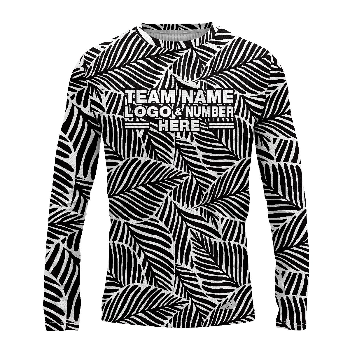 Custom Fully Sublimated Monochrome Botanical Floral Two Pattern White Black Performance Long Sleeves 11951