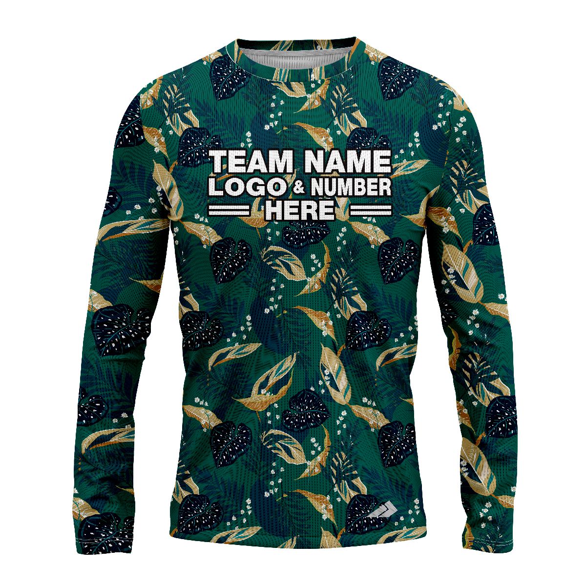 Custom Fully Sublimated Tropical Forest Floral Pattern Teal Blue Orange Performance Long Sleeves 11999