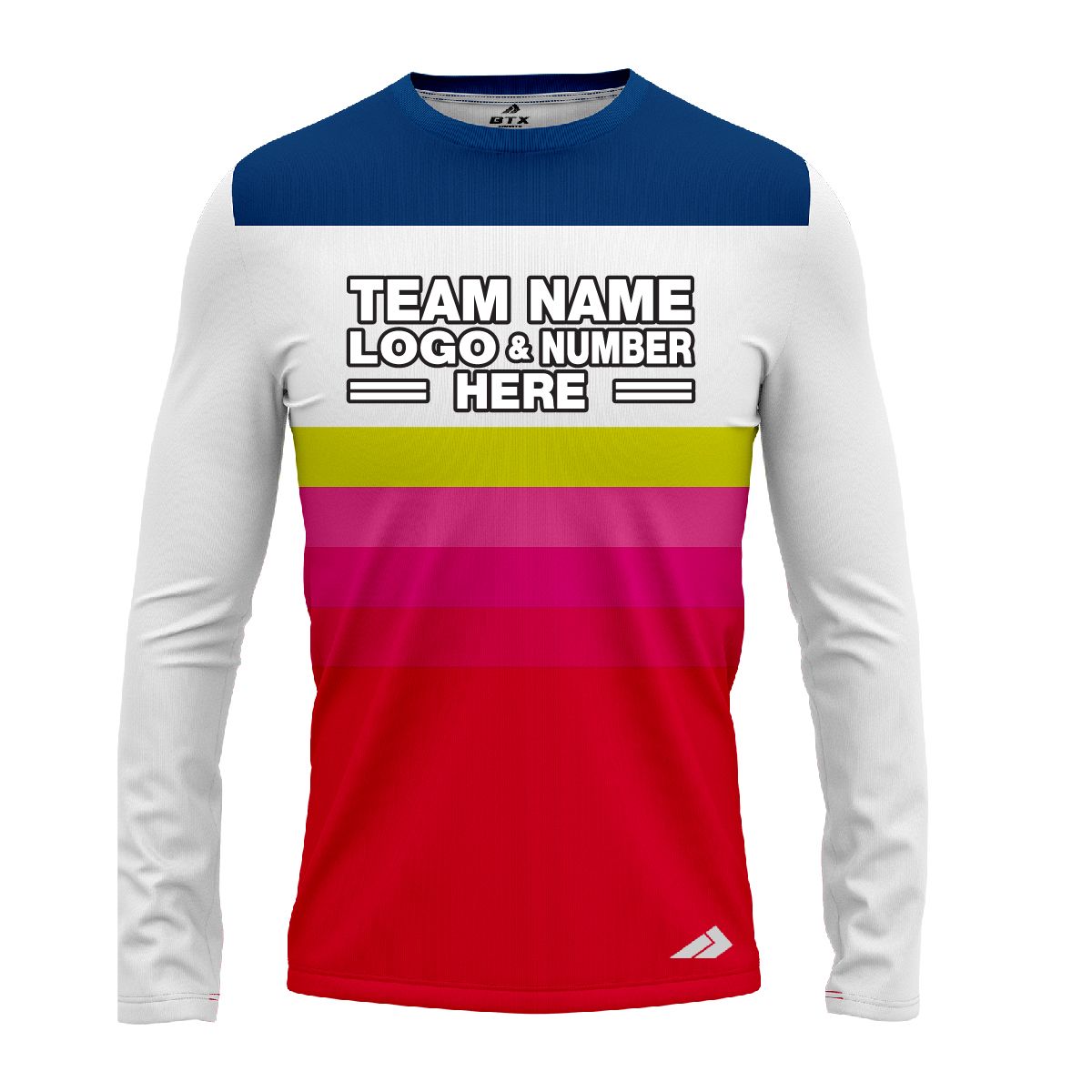 Custom Fully Sublimated Retro Stripe Neon Pattern Blue Yellow Pink Performance Long Sleeves 12059