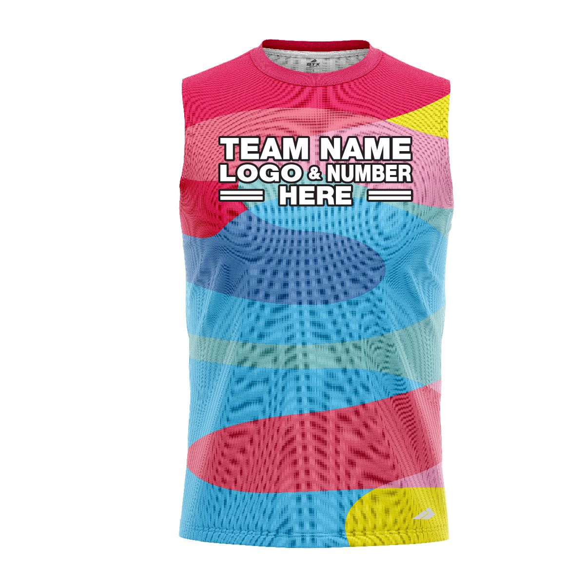 Custom Fully Sublimated Vibrant Style Neon Pattern Pink SkyBlue Yellow Performance Sleeveless 12099