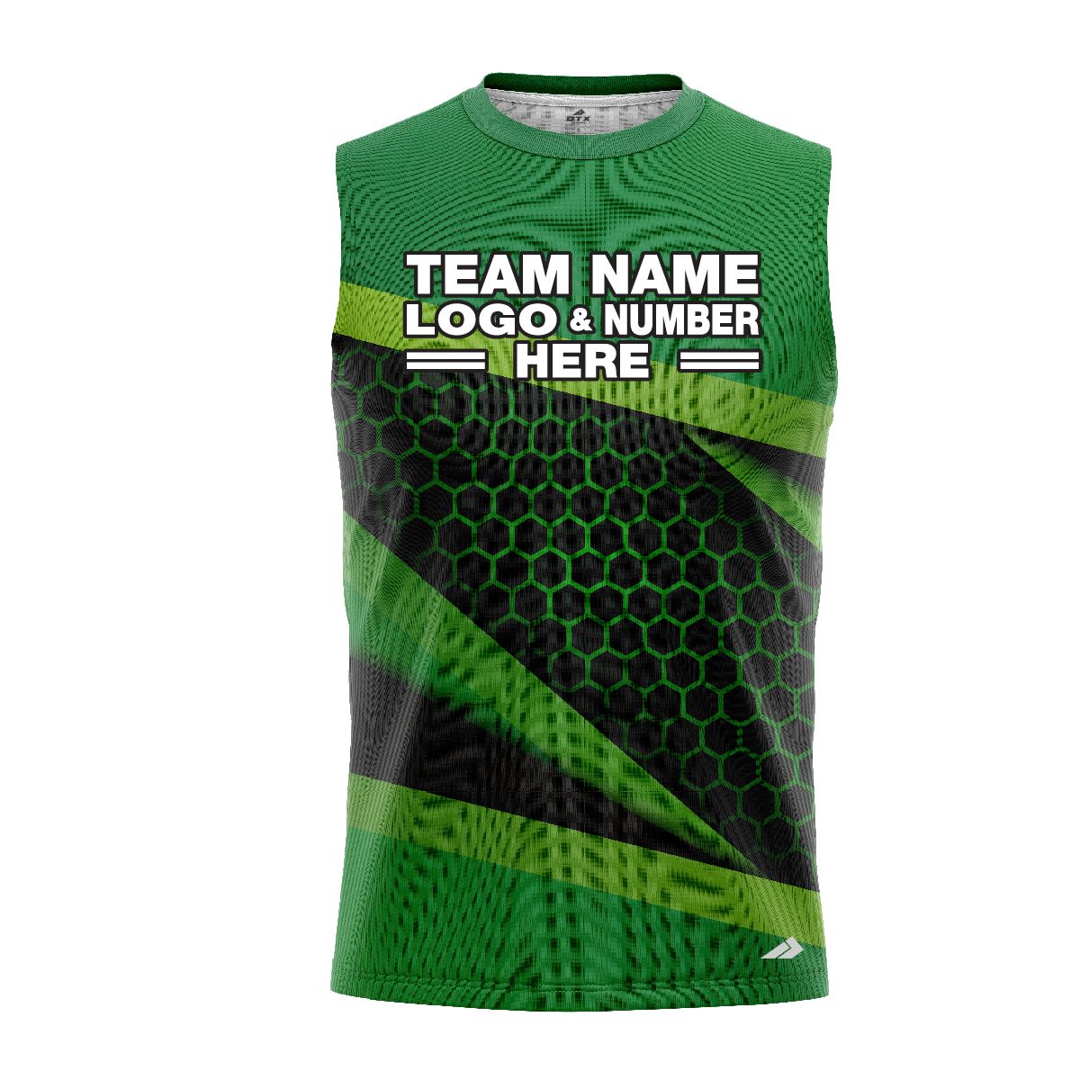 Custom Fully Sublimated Geometric Burst Neon Pattern Green Black Performance Sleeveless 12115