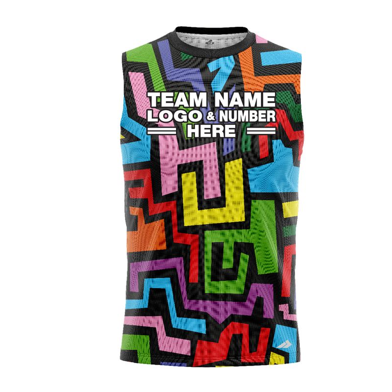 Custom Fully Sublimated Abstract Fashion Neon Pattern Multicolor Performance Sleeveless 12111
