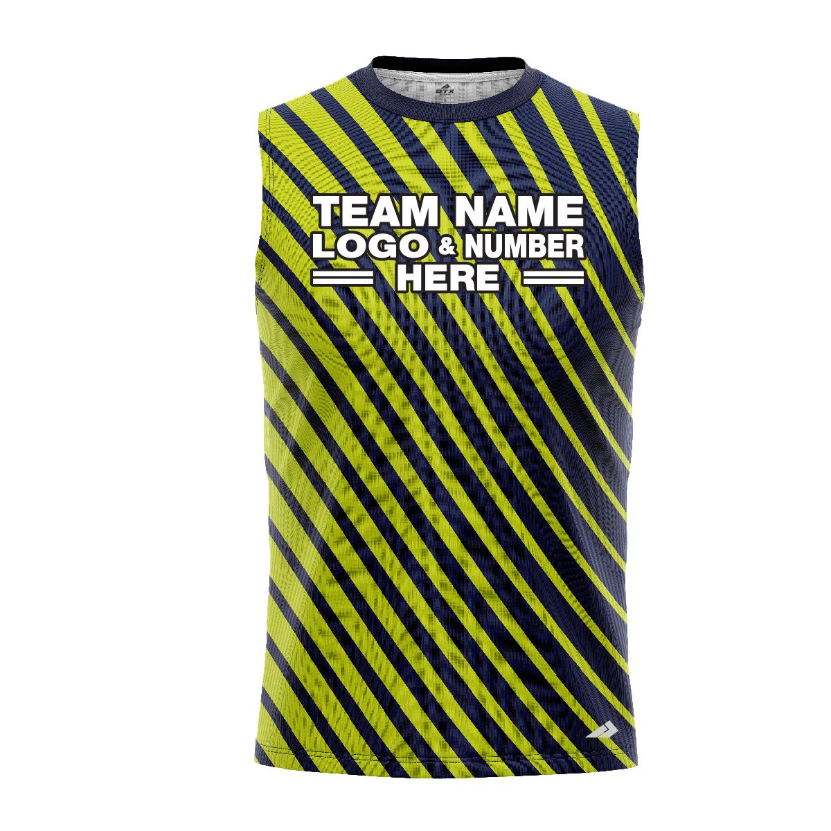 Custom Fully Sublimated Bold Lines Neon Pattern Green Navy Blue Performance Sleeveless 12151